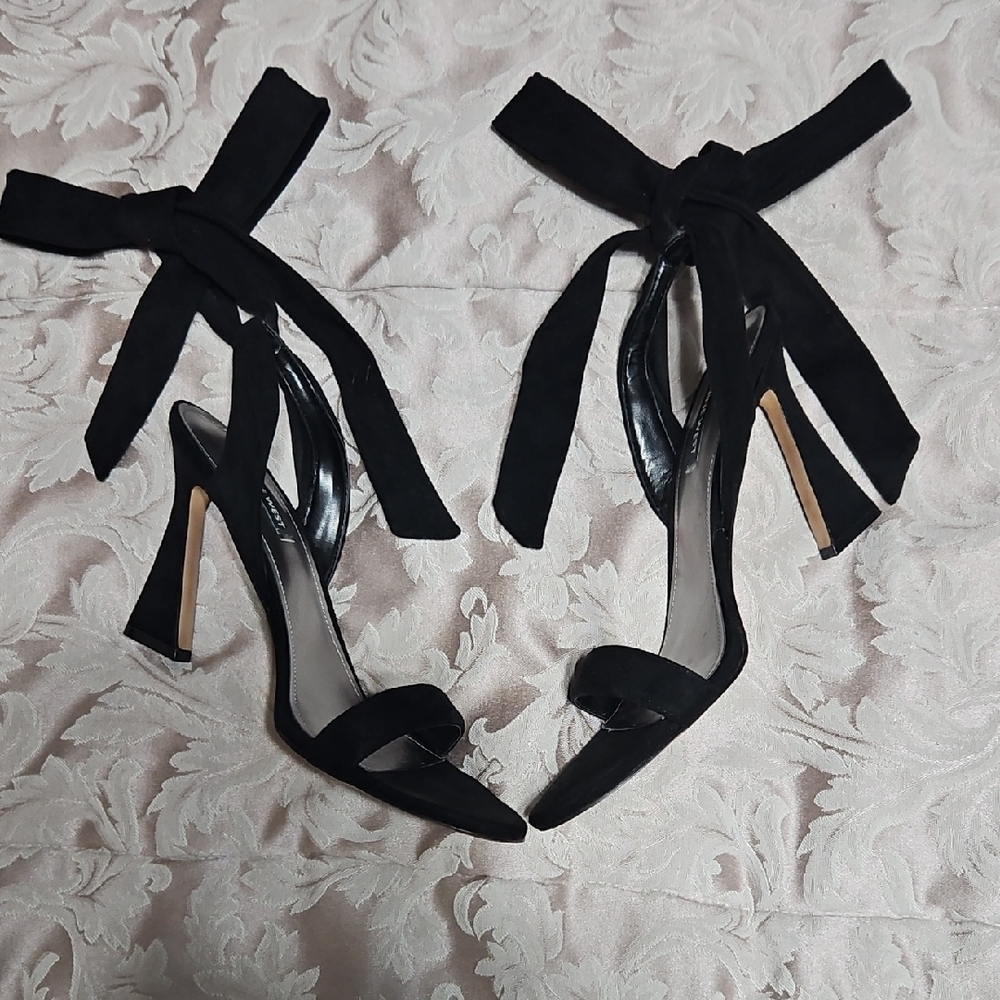 Nine West Black Ankle Tie Heels Sandals
